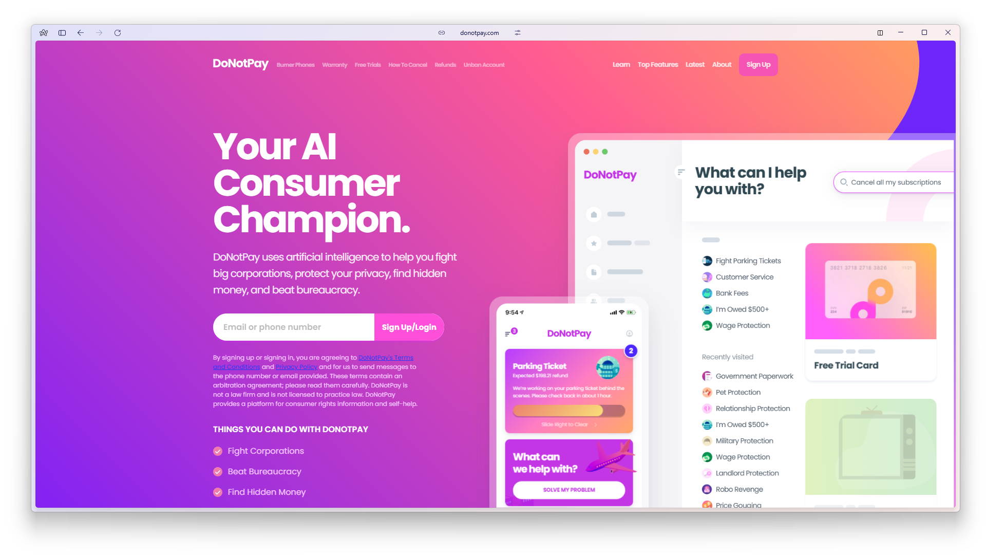 Do Not Pay - AI legal assistant for handling legal issues